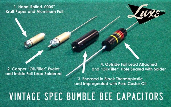Luxe Radio Woman Tone Capacitor Kit: Oil-Filled .022mF & .015mF Bumblebee Capacitors