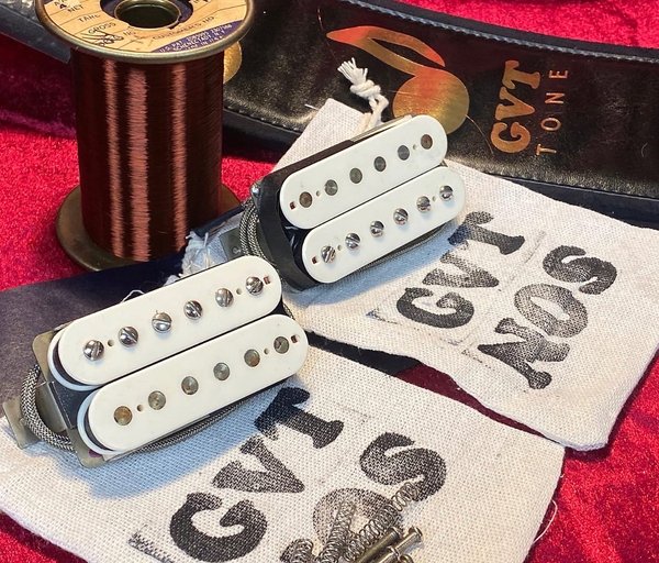GVT " NOS WIRE " 1959 HUMBUCKER PAF SET G.E GENERAL ELECTRIC DOUBLE PORCELAIN NICKEL SILVER COVERS